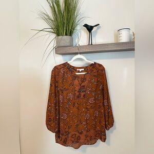Boho Floral Peasant Top in Rust